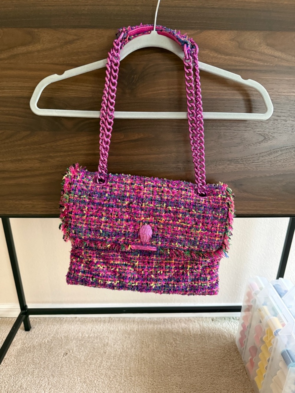Kurt Geiger Pink Tweed Chain Shoulder Bag